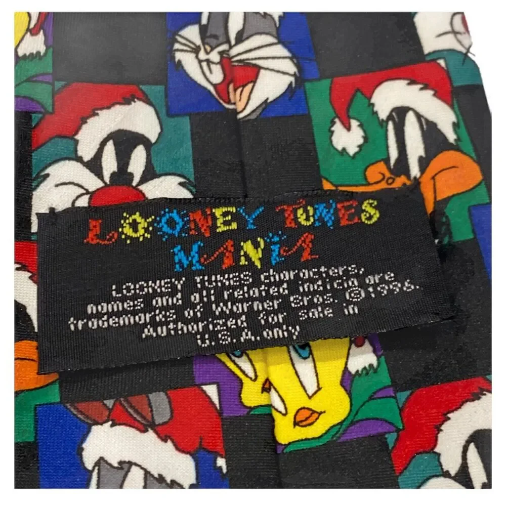 Looney Tunes Christmas Tie VINTAGE Necktie Daffy Bugs Sylvester Tweety 90s Santa